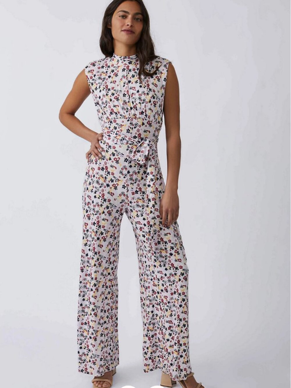 NWT Free People Vibe Check Jumpsuit in Tea Ditsy Shell Combo